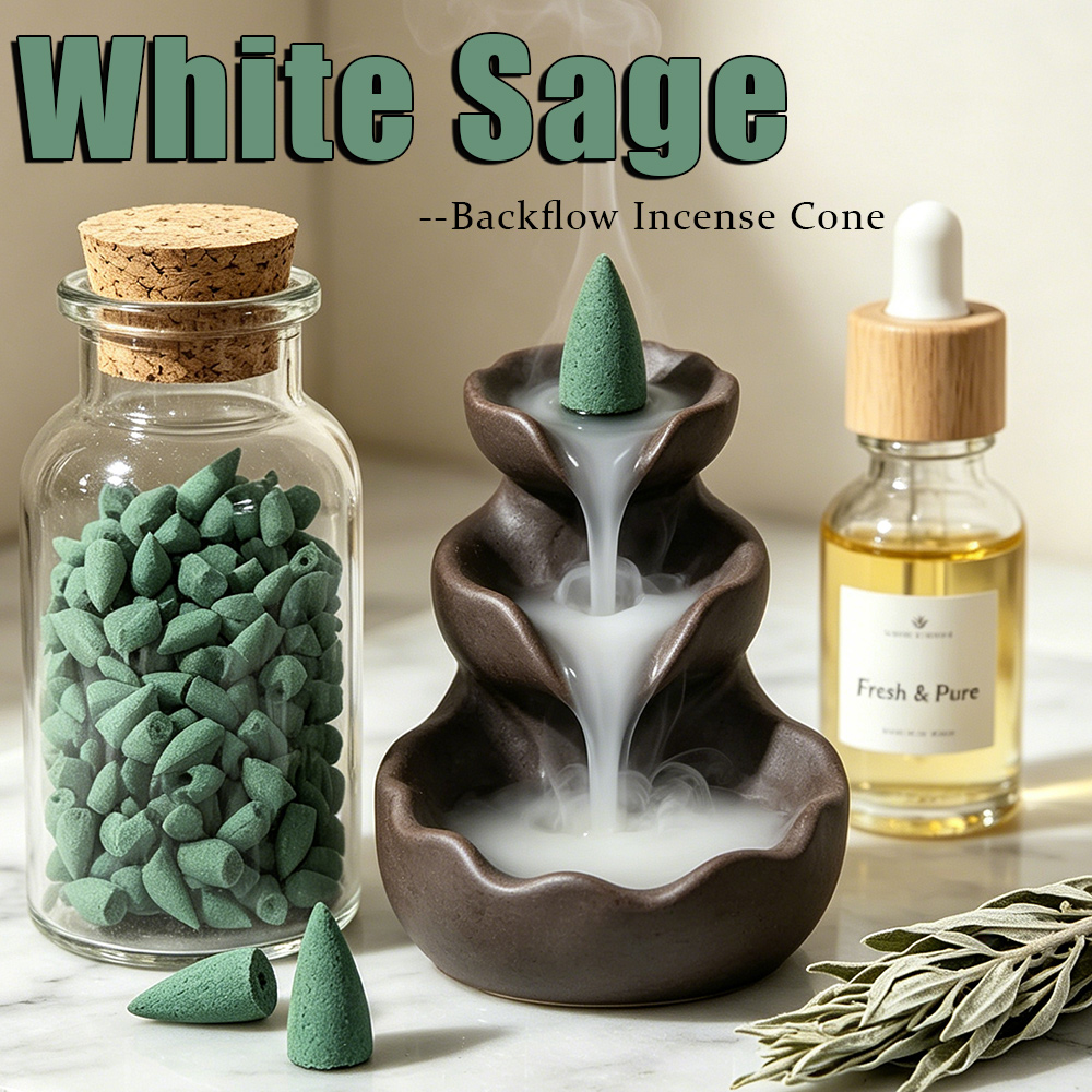 Home Fragrance Vanilla - 화이트 세이지 향 백플로우 인센스 콘,